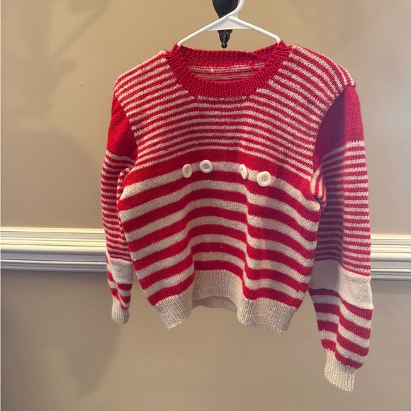 Red and White Striped Women's Sweater - Picture 1 of 4